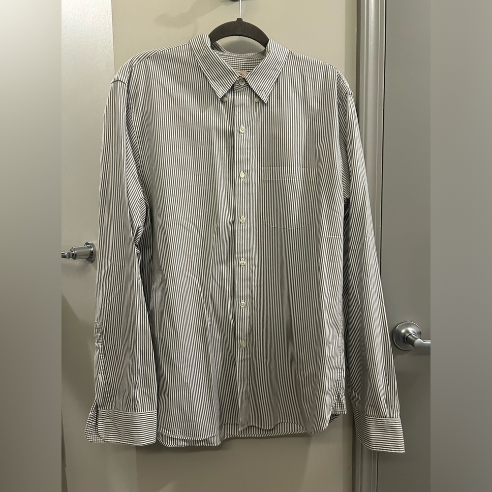 Brooks Brothers Button Down Shirt Mens XL Grey White Stripe Pocket